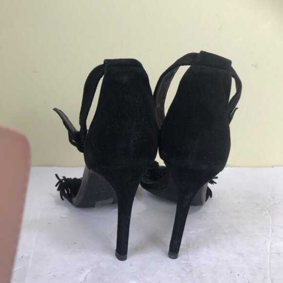 Joie Pippi Ankle Strappy Fringe Buckle Suede Heels Sandals Shoes Open Toe Goth 8 - Picture 8 of 15